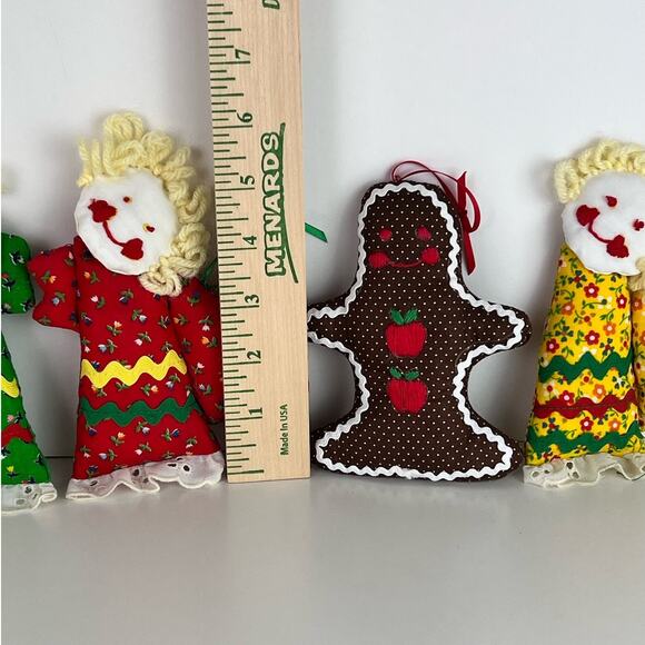 VTG Fabric Christmas Ornaments Angels & Gingerbread Plush Hand Stitched Stuffed - Picture 2 of 7